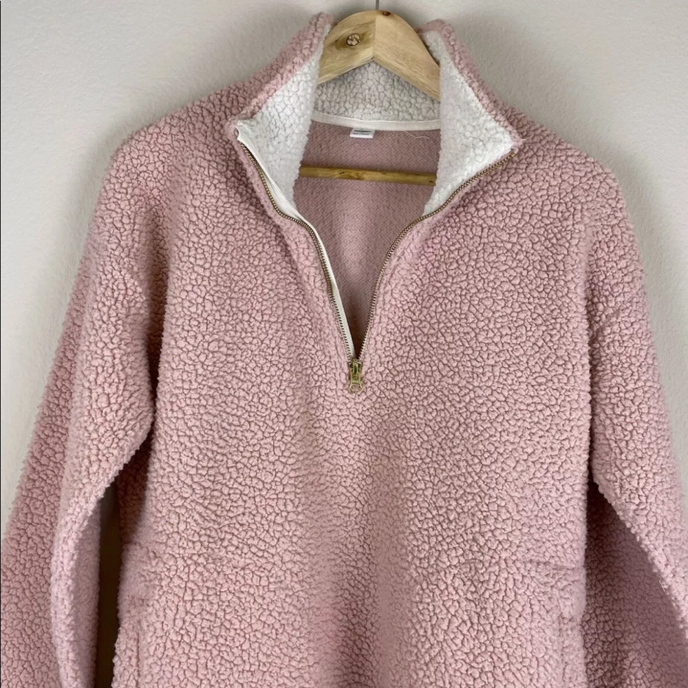 Old Navy Sherpa Sweater Size Medium Pink Fleece Pullover - Picture 4 of 13